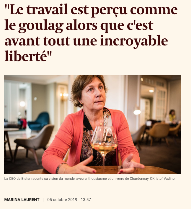 Capture d’écran d’un article de l’Echo s’intitulant: le travail est perçu comme le goulag alors que c’est avant tout une incroyable liberté », publié le 05octobre 2019 et disponible à l’adresse: https://www.lecho.be/dossier/apero-de-l-echo/le-travail-est-percu-comme-le-goulag-alors-que-c-est-avant-tout-une-incroyable-liberte/10169131.html